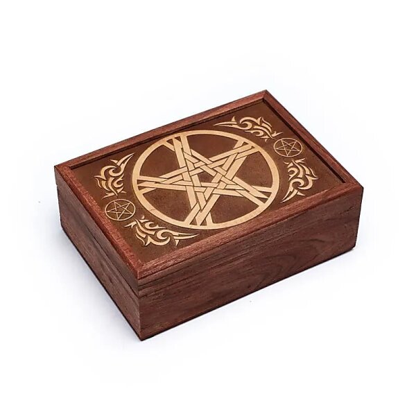 Tarotkistchen mit geschnitztem Pentagramm -- 17.5x13x6.5 cm