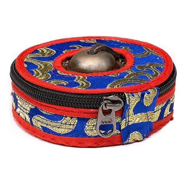 Tasche für Tingsha Zimbeln blau/rot/schwarz Large -- 9 cm