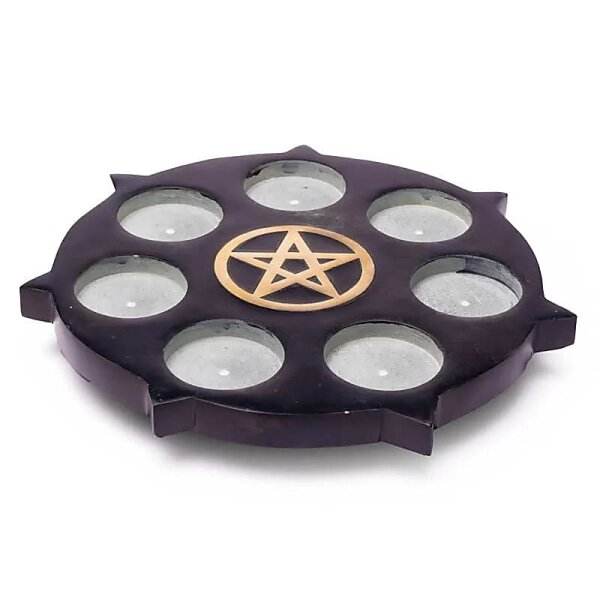 Teelicht-Halter Pentagramm aus schwarzem Speckstein -- 25 cm