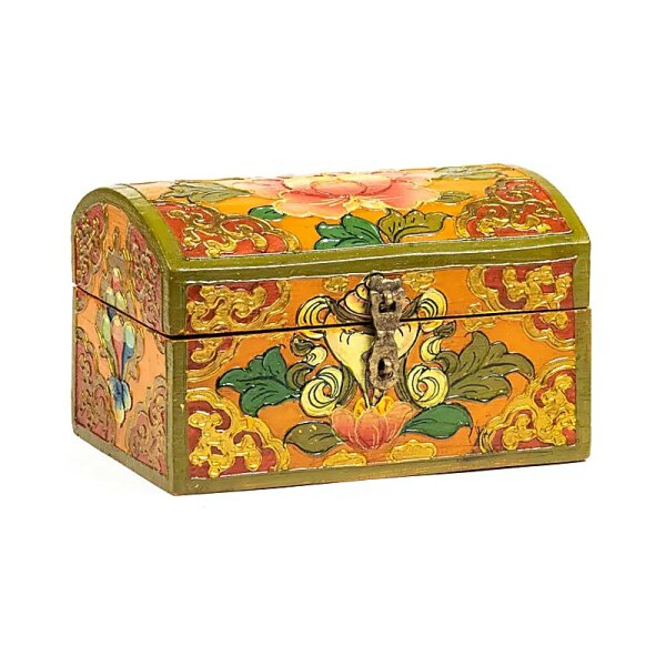 Tibetische Schatzkiste mit Lotus klein -- 15x9x9cm