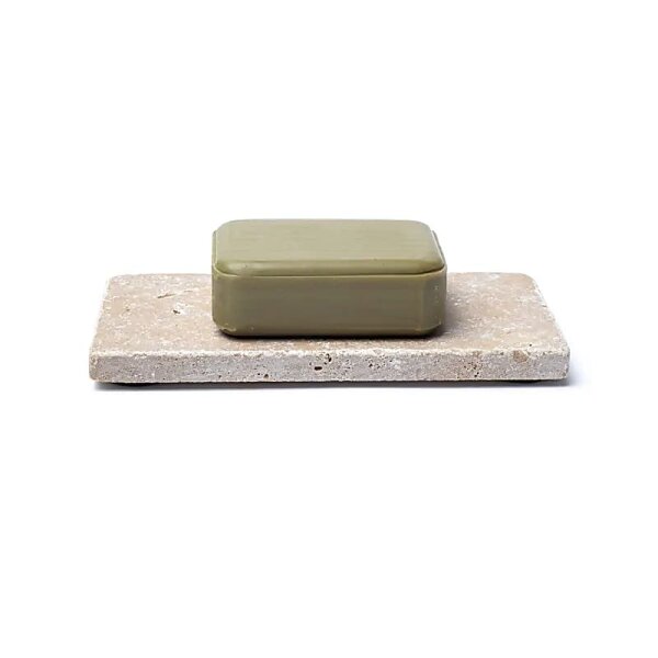 Travertin Seifenhalter oder Kerzenhalter beige -- 15x7,5x1cm; 245g