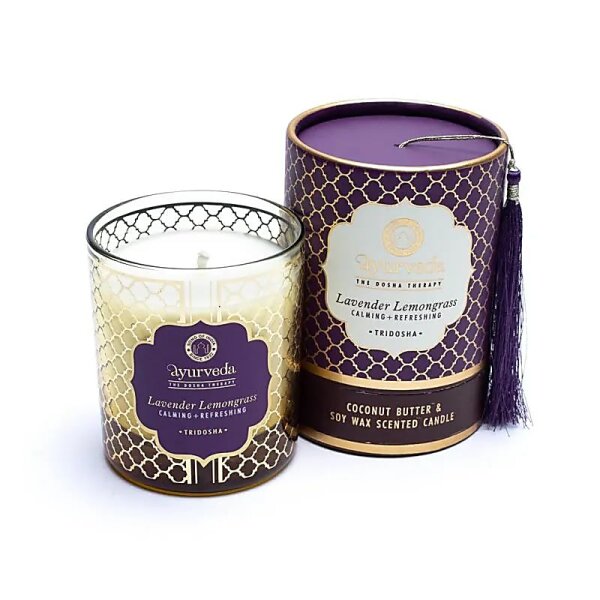 Tridosha Lavendel Zitronengras Ayurveda Duftkerze -- 200g