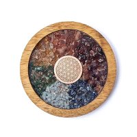 Untersetzer Holz Chakren & Blume des Lebens -- 10cm