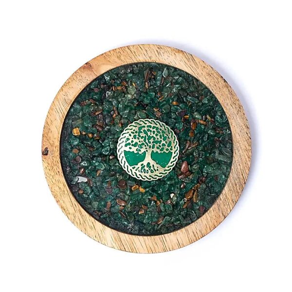 Untersetzer Holz Lebensbaum, Aventurin & Tigerauge -- 10cm