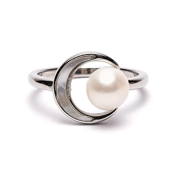 Verstellbarer Ring mit Perle und Mond -- ±2 cm