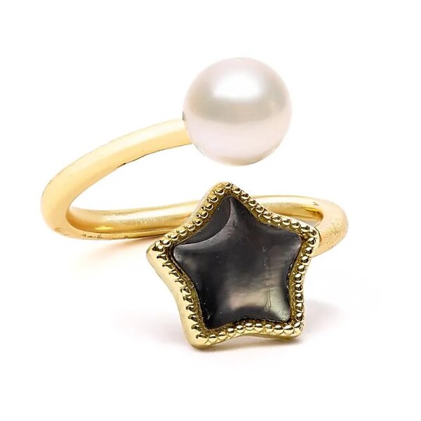 Verstellbarer Ring mit Stern und Perle -- ±2 cm