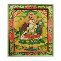 Weiße Tara handbemalte Thangka Holztafel -- 66x52 cm