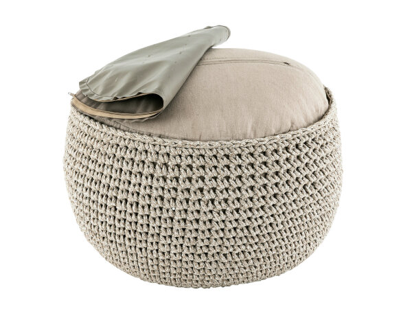 Sitzhocker Mohair Ø55 H37 beige, super nachhaltig, waschbar modern, CO2 Arm