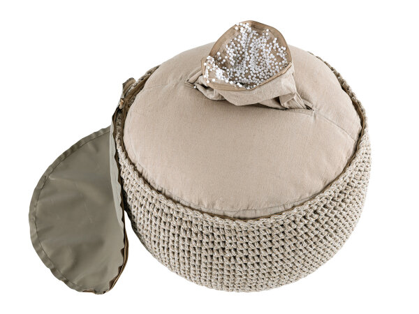 Sitzhocker Mohair Ø55 H37 beige, super nachhaltig, waschbar modern, CO2 Arm