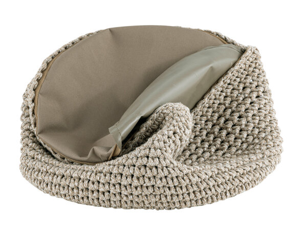 Sitzhocker Mohair Ø55 H37 beige, super nachhaltig, waschbar modern, CO2 Arm
