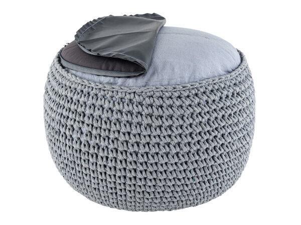 Sitzhocker Mohair Ø55 H37 hellgrau , super nachhaltig, waschbar modern, CO2 Arm