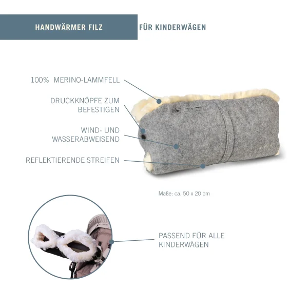 Kinderwagen-Handwärmer Filz hellgrau