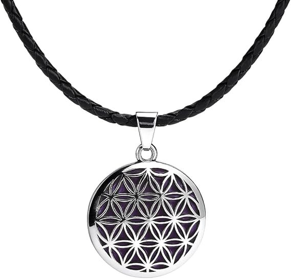 Abato Halskette Blume des Lebens mit Amethyst · handgefertigt in Bayern · geflochtenes, natürlich gegerbtes Lederband · spiritueller Schmuck mit Symbolkraft, Achtsamkeit, Verbundenheit & Design