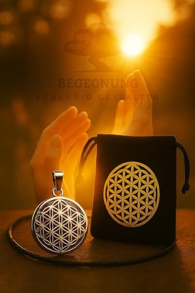 Abato Halskette Blume des Lebens mit Amethyst · handgefertigt in Bayern · geflochtenes, natürlich gegerbtes Lederband · spiritueller Schmuck mit Symbolkraft, Achtsamkeit, Verbundenheit & Design